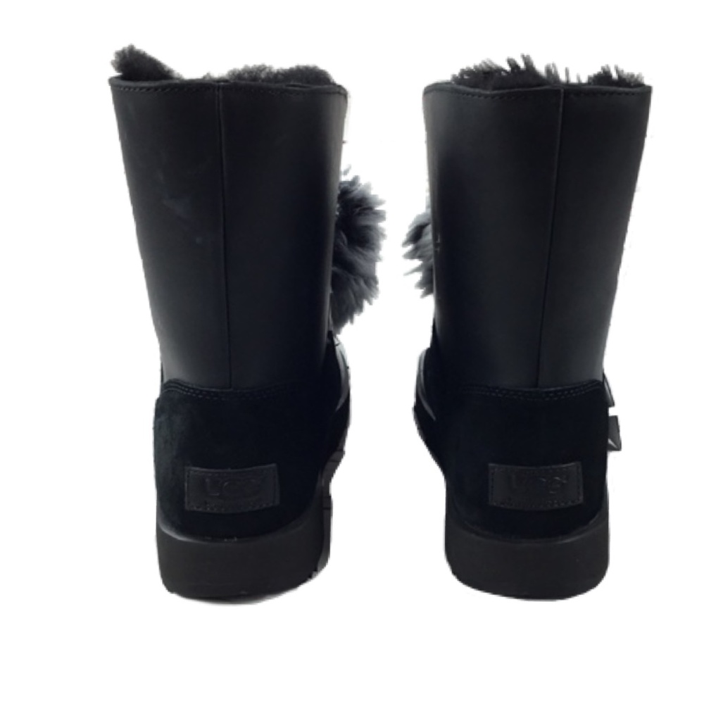 UGG Isley Black Waterproof Leather Pom Pom Boots, Size 6 - Picture 8 of 15